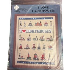 TreeTrunk Designs Cross Stitch Chart I Love Lighthouses + 32ct Jobelan Fabric